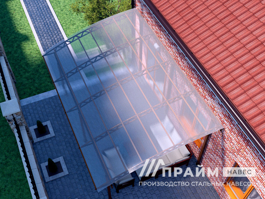 Прозрачный навес примыкающий к дому над террасой №15 - фото 833